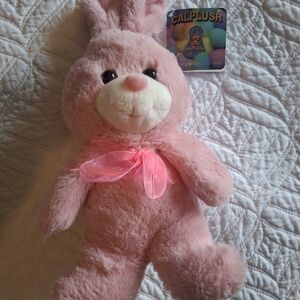 Calplush Pink Plush Bunny with Ribbon - Soft Cuddly Easter Gift NEW!